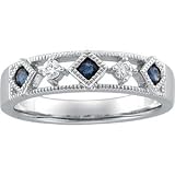 14K White Gold Sapphire & Diamond Band Ring