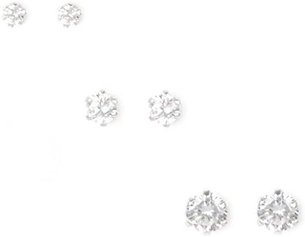 Stainess Steel CZ Stud Earrings (Size 9mm)