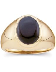 14K Yellow Gold Genuine Onyx Cabochon Ring: 12X10 mm