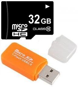 32GB Micro SDHC Class 10 TF Memory Card for Motorola DEFY & XOOM CDMA with EBS Ltd. Micro SD Orange Card Reader - Bulk Pack
