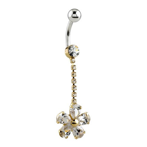 Flower Dangle Belly Button Ring Navel Piercing Bar Body Jewelry