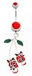 Stainless Steel Belly Ring with Red Crystals - Dangling Skull Cherries Skulls
