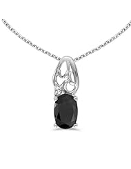 Birthstone Company 14k White Gold Oval Onyx And Diamond Pendant with 18" Chain