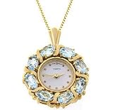 Sterling Silver Vermeil Genuine Blue Topaz Wreath Watch Pendant