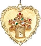 Basket with Flowers on Heart, 14K Gold Charm