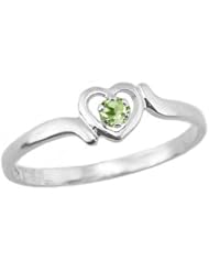 14K White Gold Teens Genuine August Birthstone Ring - Peridot