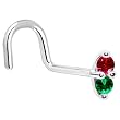 20 Gauge RIGHT Nostril - 14K White Gold Red Green 1.5mm CZ Marquise Nose Ring