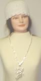Sj1, Hand Crocheted White Chenille and Gimp Tweed Skull Cap Offered in Combination with Sterling Silver Necklace with Basket Ball Angel Pendant for Women and Teens