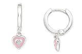 Children's Sterling Silver and Diamond Pink Heart Enamel Earrings