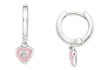 Childrens Sterling Silver and Diamond Pink Heart Enamel Earrings