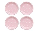 Terramoto Ceramic Polka Dots 6-Inch Accent Dish, White on Pink, Set of 4