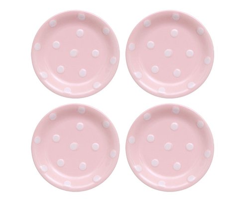 Best Price Terramoto Ceramic Polka Dots 6-Inch Accent Dish, White on Pink, Set of 4