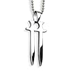Stainless Steel Double Sword Pendant on 24 Inch Polished Ball Chain