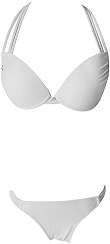 VonFon Strappy Add-2-Cups Push-Up Halter Top Sexy Women Bikini Beachwear Bra White Small