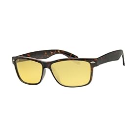Night Driving Yellow Lens Wayfarer Glasses, Tortoise Shell Brown Frame, Full UV400 Protection, Incl Drawstring Pouch. Men, Women, Unisex