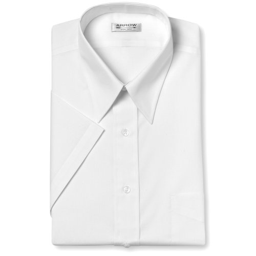 Arrow Wrinkle Free Short Sleeve Broadcloth Solid Dress Shirt - Point Collar