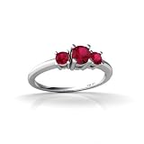 14K White Gold Round Created Ruby 3-Stone Ring