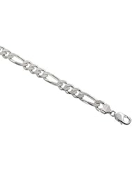 Sterling Silver Italian Figaro Chain Necklaces & Bracelets 10.7mm Pave diamond cut Heavy weight Beveled Edges Nickel Free, sizes 8 - 30 inch