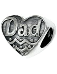 Genuine Zable (TM) Product. 925 Sterling Silver "Dad" Heart Bead Charm. 100% Satisfaction Guaranteed.