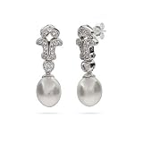 Eve's Addiction Stunning Sterling Silver CZ Earrings with Pearl Drop