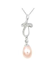 Diamond Double Infinity Sterling Silver Pendant with Pink Freshwater Pearl Drop, Free Shipping and Gift Box
