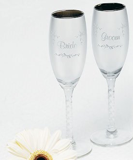 Bride and Groom Lusterware Champagne Flute Boxed Set