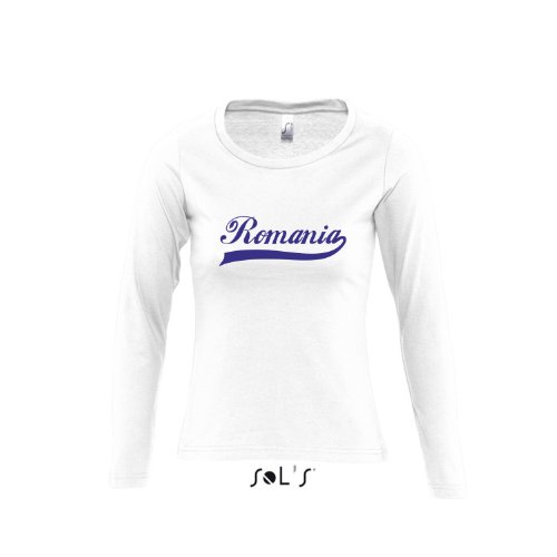 Romania Oldschool Rumänien LÄNDERSHIRT EM / WM FAN Trikot – Damen Langarm Longsleeve T-Shirt S-XL , White – blau , XL