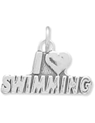 Sterling Silver I Love Swimming Charm with 18" Steel Chain