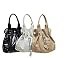 Nicole Lee Fashion Handbag with Croc Trim and Metal Drawstring