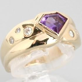 14K Yellow Gold Amethyst and Diamond Ring - OldCities Estate Jewelry by