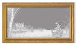 Wildlife Deer Art Etching in Framed Wall Mirror, Solid Oak Frame, Hand-Rubbed Finish, 15 x 27 inches