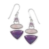 .925 Silver, Amethyst, Pink Mother of Pearl & Purple Turquoise Earrings