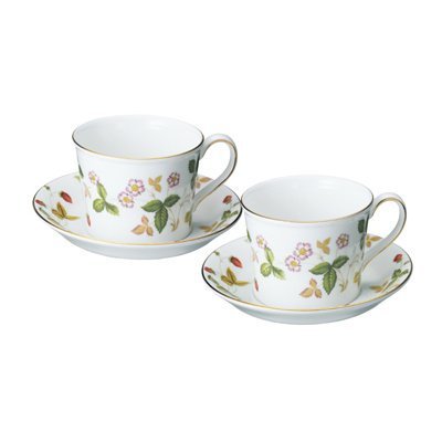 ウェッジウッド（WEDGWOOD）ワイルドストロベリー デルフィーカップ＆ソーサー　ペアセット【並行輸入品】