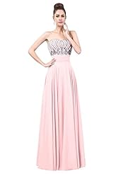 Strapless Sequined Beaded Cocktail Floor Length Chiffon Sleeveless Spring Summer Fall Winter Evening Dress/Bridesmaid Dress/Prom Dress/Wedding Party Dress 
