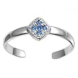Sterling Silver Fashion Toe Ring - Cross with Blue Sapphire CZ - 2mm Band Width
