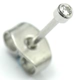 Stainless Steel and Diamond Single Stud Earring, THIS IS A SINGLE EARRING! - Valentine