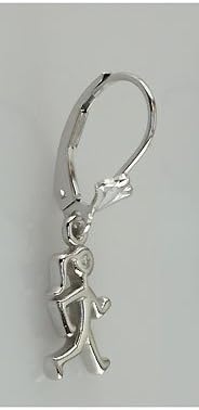 Lady Race Walker, Girl Runner, Jogger Earrings in 14K White or Yellow Gold with Diamonds