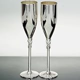 PAIR OF SATIN FINISH CHAMPAGNE FLUTE WITH SET IN STONES