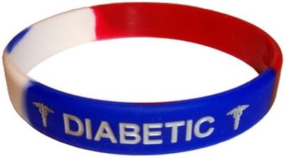 Diabetic Medical ID Wristband Red, White &amp; Blue with Silver Color Fill Medium