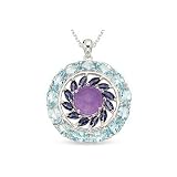 12 3/4 Carat Lavender Jade, Iolite and Sky Blue Topaz Sterling Silver Pendant w/Chain