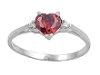 Rhodium Plated Silver 7mm Heart Garnet CZ Ring (Size 4 - 9)