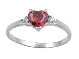 Sterling Silver Ring - Clear CZ - Ruby Heart - Prong Set - 7 mm x 2 mm, Sizes 4-9