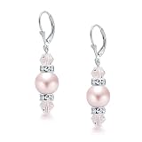 Bling Jewelry 10mm Pink South Sea Shell Pearl and Crystal Sterling Silver Leverback Earrings