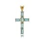 Blue Topaz Cross Pendant 14K Gold Ladies Emerald Cut