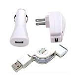 Retractable Hotsysnc Charging USB Data Cable + USB Car Charger + USB Home Travel Charger for Apple iPhone 3G / Apple iPhone 3GS
