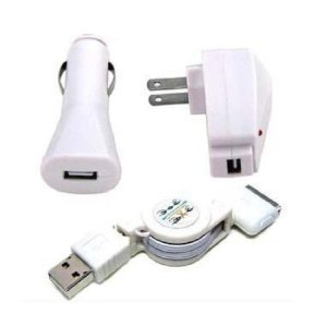 Retractable Hotsysnc Charging USB Data Cable + USB Car Charger + USB Home Travel Charger for Apple iPhone 3G / Apple iPhone 3GS