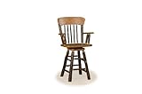 Hickory Log Swivel Oak Back Barstool WITH ARMS - Amish Made - 24" Seat Height