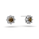 14K White Gold Genuine Round Smoky Quartz Star Earrings