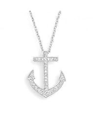 MMA Silver - 18 inch Rhodium Plated CZ Anchor Necklace