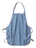 NEW Port Authority - Medium Length Apron with Pouch Pockets Washed Denim-OSFA